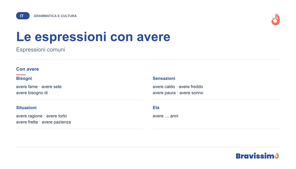 Le espressioni con avere